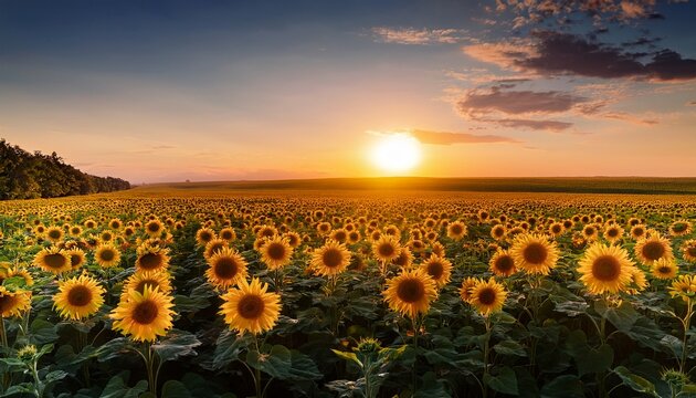 Field of Sunflowers as the sun sets on a late summer afternoon