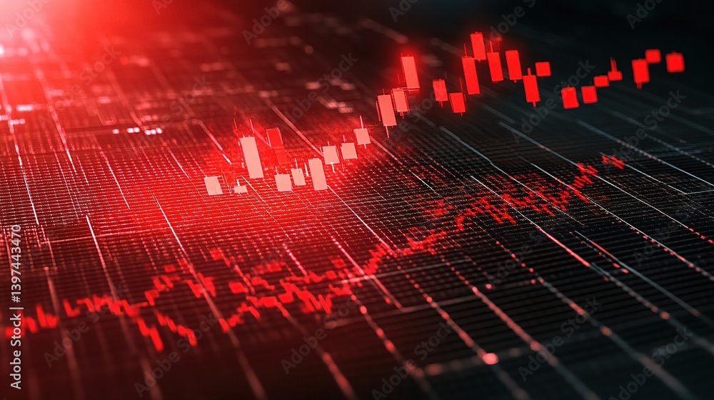 Poster dynamic stock market background with red trend lines and data