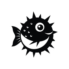 Black and white abstract pufferfish in decorative line art style on white background.eps