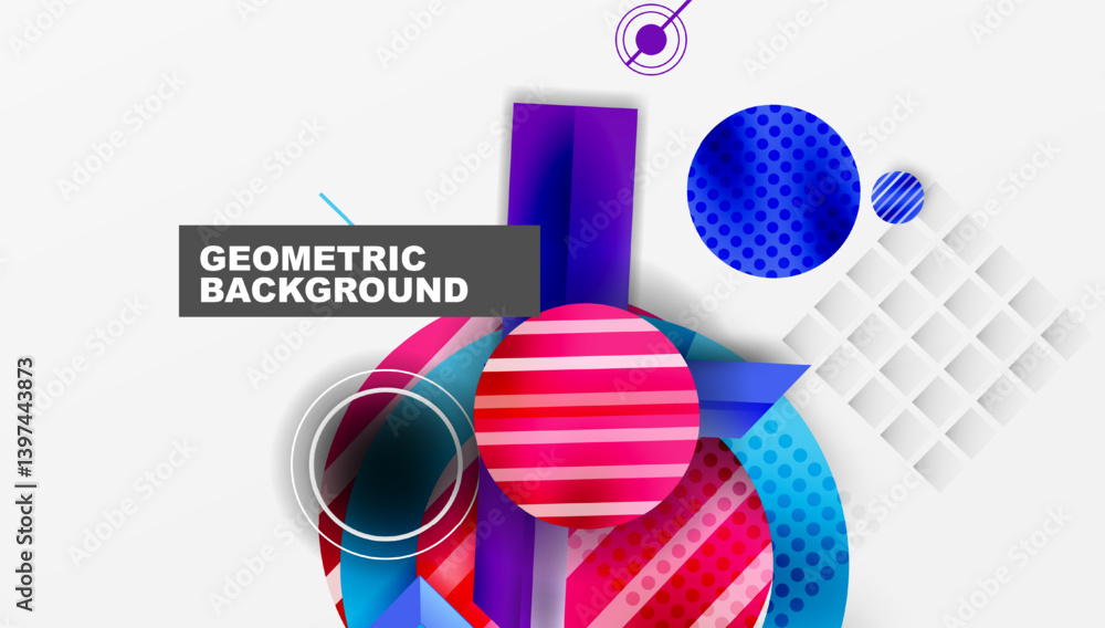 Aufkleber abstract geometric composition. vibrant shapes overlap, creating dynamic visual effect. blue, pink, 