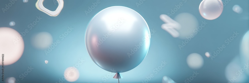 Poster central 3d floating balloon icon in luxe environment with soft colors