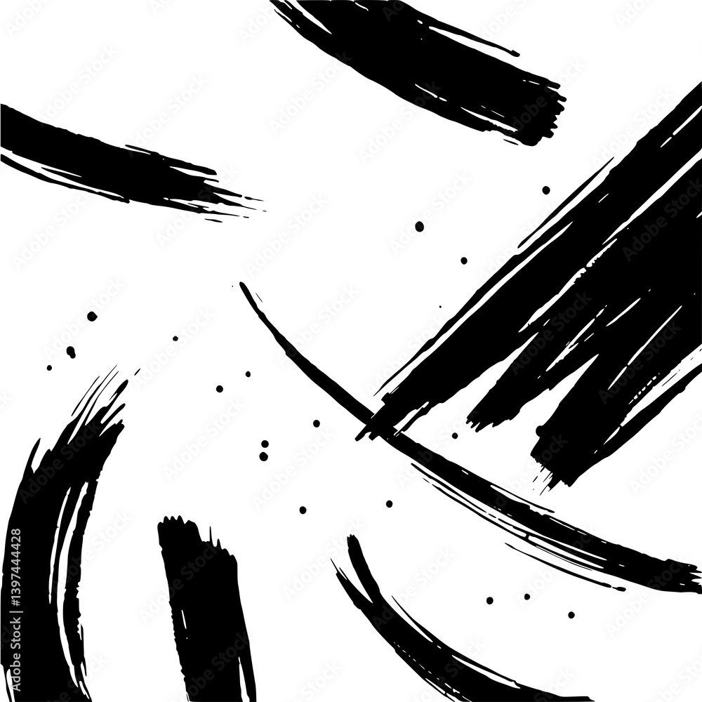 Poster black ink strokes: dynamic, minimalist art with expressive brushstrokes, creating a captivating abst