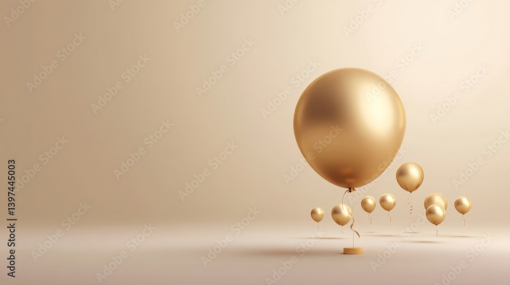 Poster elegant 3d cartoon balloon layout with floating elements in scene