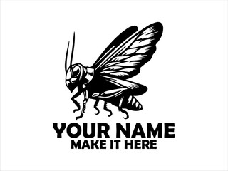 Monochromatic illustration of a Giant winged grasshopper with detailed wings and segmented body, giant winged grasshopper vector design, giant winged grasshopper logo and nature concept