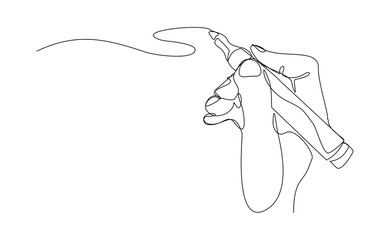 Continuous single line hand holding pen pencil write something sign document and diary. Business and school concept sketch drawing editable stroke vector illustration