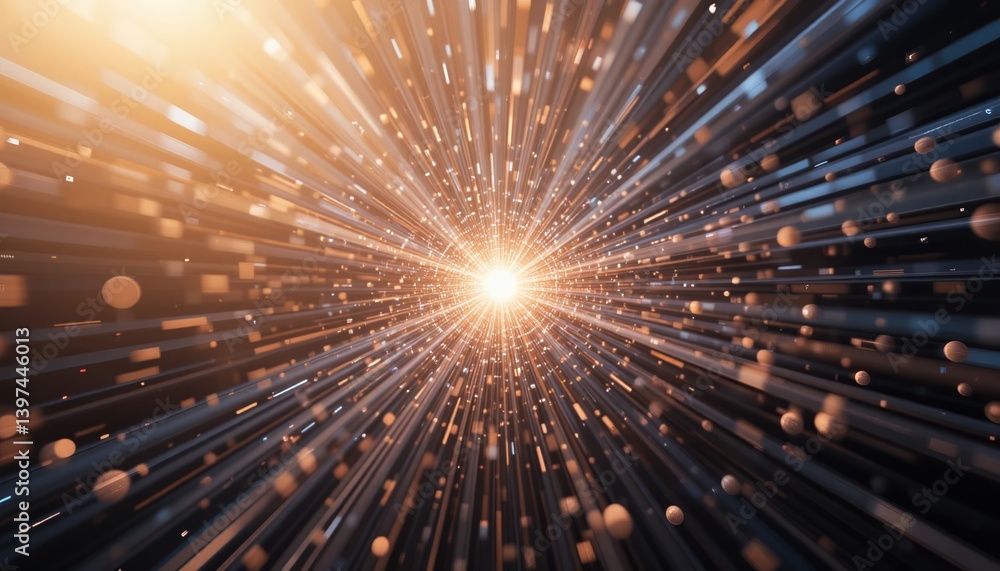 Poster dynamic light burst abstract space visual art digital environment wide angle energy and motion in a 