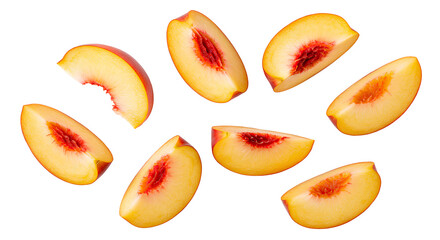 nectarine png. nectarine fruit slices isolated. juicy and ripe nectarine fruit full of water and vitamins png. organic, vegan and vegetarian nectarine png