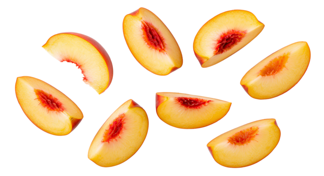 nectarine png. nectarine fruit slices isolated. juicy and ripe nectarine fruit full of water and vitamins png. organic, vegan and vegetarian nectarine png