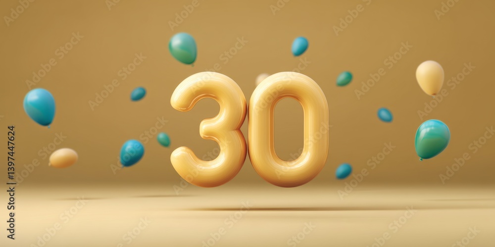 Aufkleber 3d cartoon floating number icon in soft colors with balloons