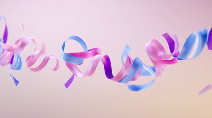 Fototapeta premium Colorful Streamers Floating in a 3D Rendered Party Atmosphere