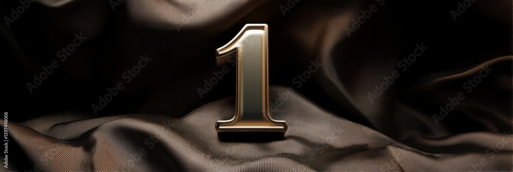 Poster metallic number one design on soft fabric background in 3d style