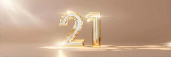 3D Glowing Golden Icon of Milestone Number Twenty-One Soft Light