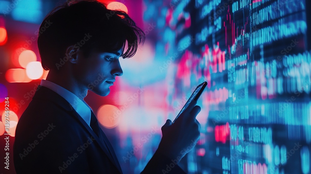 Poster futuristic forex trading with digital graphs and data analysis