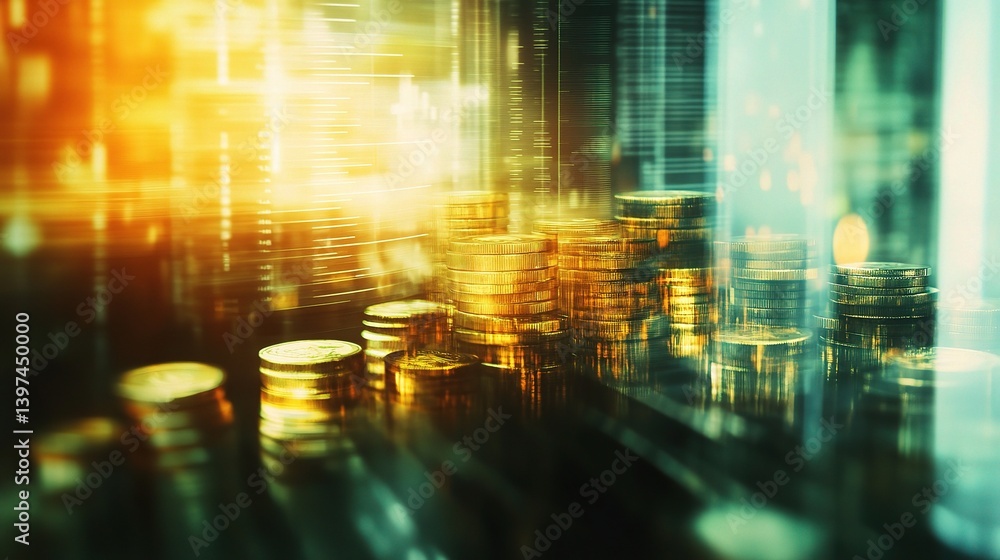 Poster double exposure effect with finance graph and coins in background