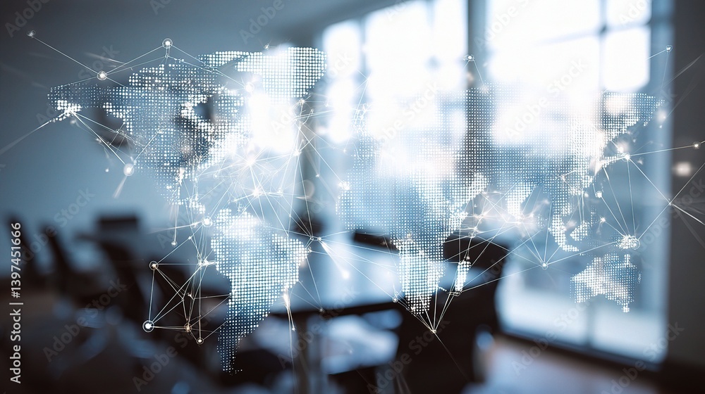 Poster abstract digital world map with double exposure effect