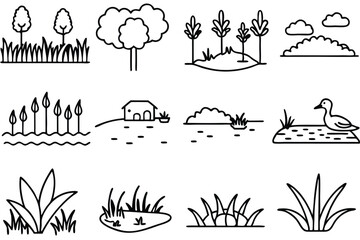 Swamp Landscape Vector Set
