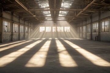 Rays of Light Penetrating the Dusty Interior of an Abandoned Industrial Building