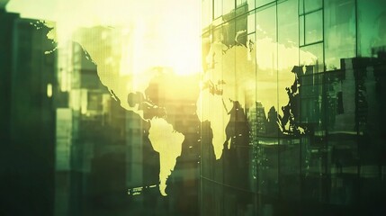 Obraz premium Abstract Financial Graph Double Exposure in Green Tone