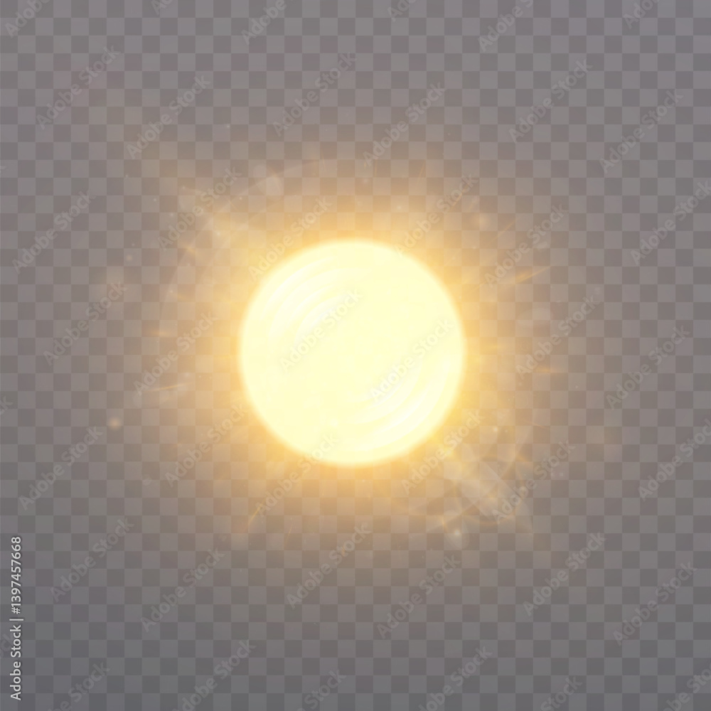 Poster bright glowing golden sphere with light rays and sparkles on transparent background. ideal for sunli