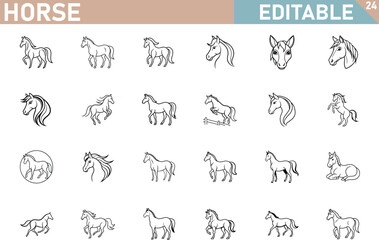 Line Art Horse Vector Collection Featuring Various Poses And Head Designs