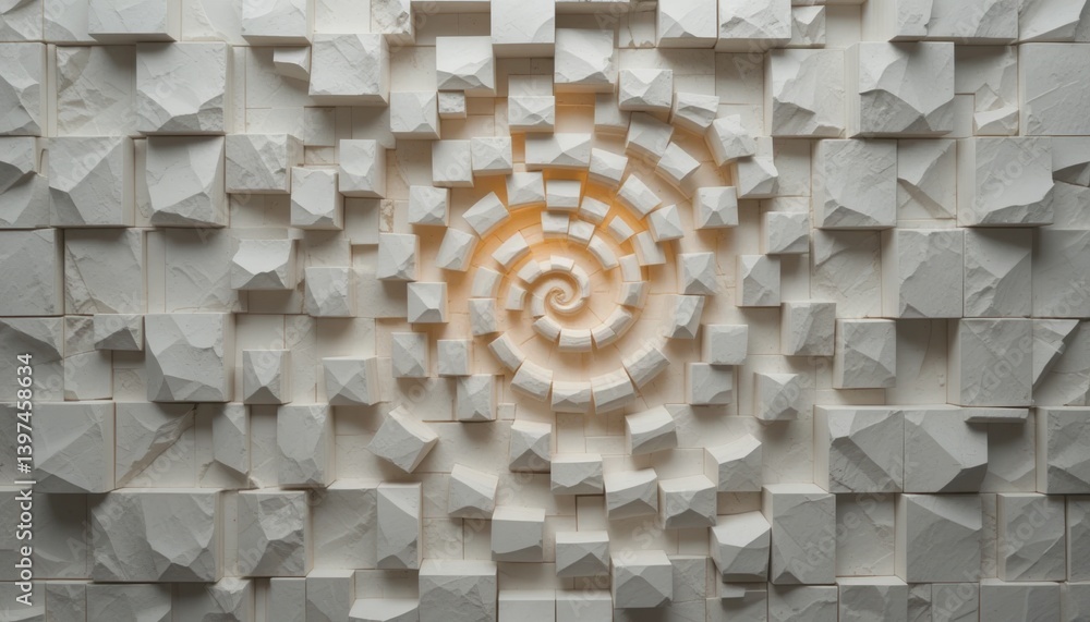 Poster dynamic abstract art installation indoor gallery space 3d paper sculpture modern aesthetic close-up 