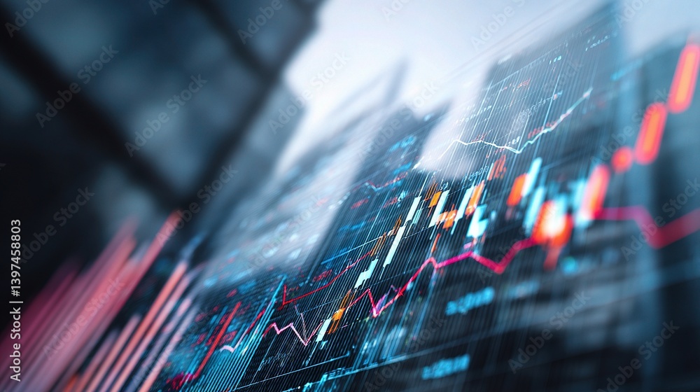 Aufkleber abstract multi exposure of charts and graphs in modern finance