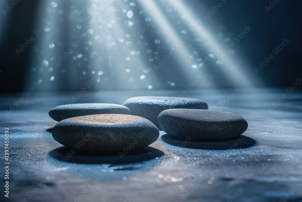 Poster peaceful arrangement of smooth stones illuminated by soft light in a tranquil setting