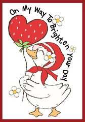 on my way to Brighten your day, Retro Strawberry Goose, Groovy Goose Aesthetic, Funny goose Trendy, Meme Design, Strawberry Summer