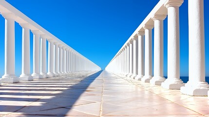 Majestic white colonnade overlooking the sea