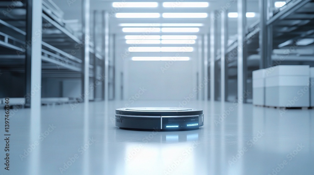 Poster automated robot in modern warehouse setting with smart technology
