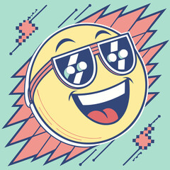 Obraz premium Emoji with pixelated sunglasses and a glitch effect background