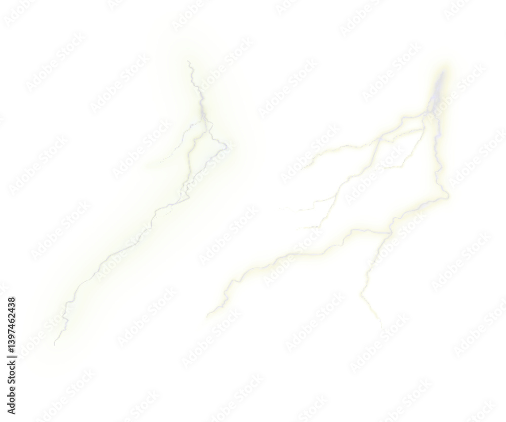 Poster thin glowing lightning bolts with soft electric glow on transparent background. ideal for energy eff