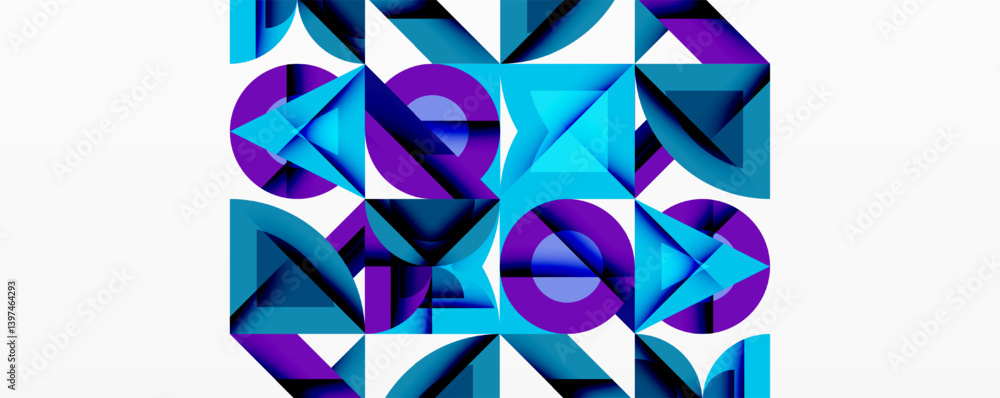 Poster abstract geometric pattern. blue, purple shapes interlock forming complex design. modern, vibrant, v