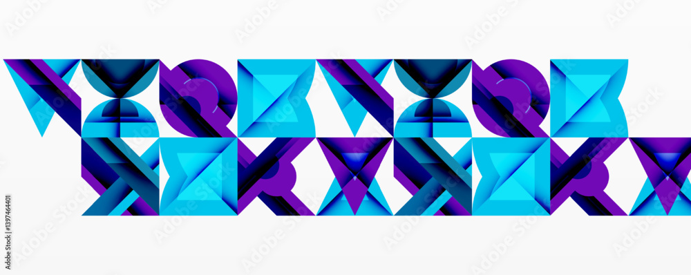 Poster Abstract geometric pattern. Repeating squares create linear design using vibrant blue, purple hues. Modern digital illustration, clean lines, symmetrical composition.
