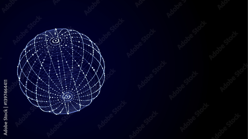 Poster vector futuristic blue sphere of particles and lines. network connection big data. abstract technolo