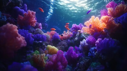 Fototapeta premium Underwater scene with vibrant coral reefs and small swimming fish
