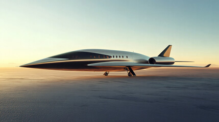 Luxury private jet landing desert sunset; travel, transport