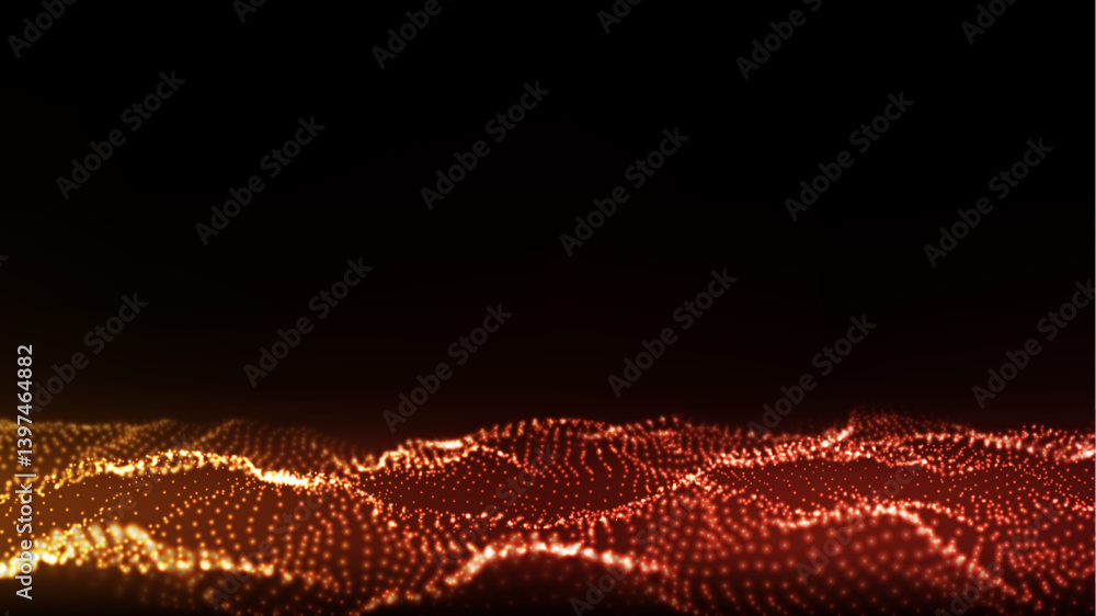 Poster futuristic technology wave. digital cyberspace. abstract wave with moving particles on a black backg