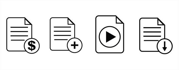 icons set for file formats and document functions.