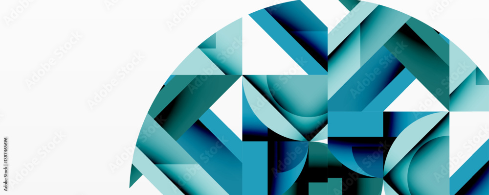 Fototapete abstract geometric composition. blue shades create layered shapes forming partial circle. modern des