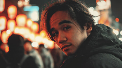 Fototapeta premium close-up portrait of a young man at night