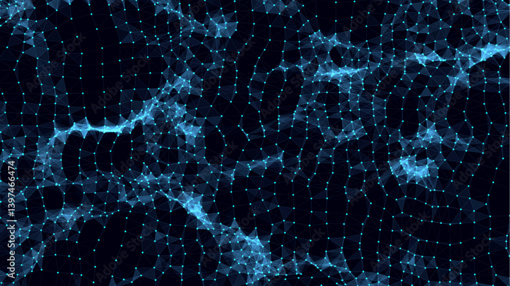 Poster abstract distorted wireframe wave. vector curve surface background. technology grid pattern. blue me
