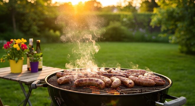 마당에서 바비큐 파티