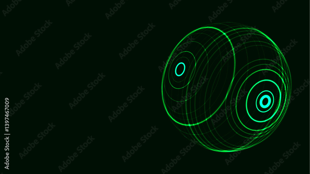 Poster vector futuristic green sphere of particles and lines. network connection big data. abstract technol