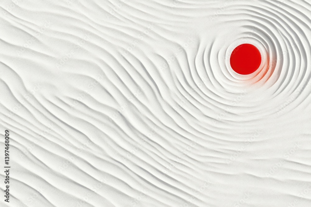 Poster abstract white textured surface with concentric circles and a red circle