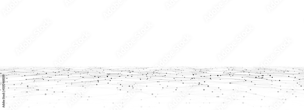 Poster technology wireframe landscape. vector perspective grid. digital space. black mesh on a white backgr