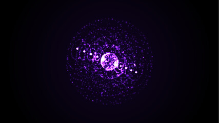 Vector futuristic purple sphere of particles and lines. Network connection big data. Abstract technology background.