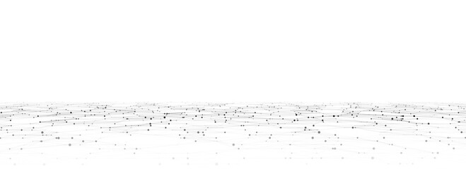 Technology wireframe landscape. Vector perspective grid. Digital space. Black mesh on a white background.