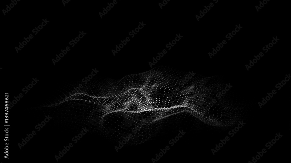 Poster abstract technology wave of particles. big data visualization. vector dark background with motion do