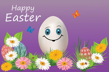 Easter greeting card with colorful eggs